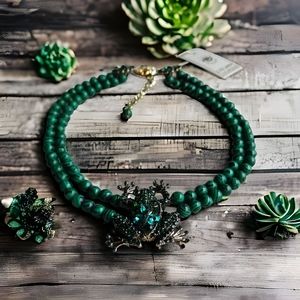 Nwt Green Frog Beaded Necklace EYE CANDY LOS ANGELES